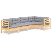 Syfax 5-tlg. Garten-Lounge-Set mit Grauen Kissen Kiefernholz