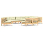 Syfax 10-tlg. Garten-Lounge-Set mit Creme Kissen Massivholz Kiefer