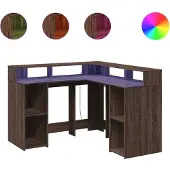 Syfax LED-Schreibtisch Braun Eichen-Optik 130x130x91 Holzwerkstoff