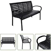 The Living Store Gartenbank Schwarz 116 cm Stahl und WPC