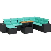 Syfax 9-tlg. Garten-Sofagarnitur mit Kissen Schwarz Poly Rattan