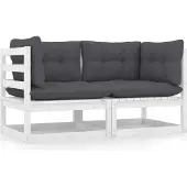 Sonstiges Gartensofa 2-Sitzer mit Kissen Kiefer Massivholz Weiß