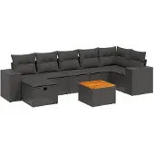 Syfax 8-tlg. Garten-Sofagarnitur mit Kissen Schwarz Poly Rattan