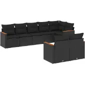 Syfax 8-tlg. Garten-Sofagarnitur mit Kissen Schwarz Poly Rattan
