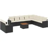 Syfax 11-tlg. Garten-Sofagarnitur mit Kissen Schwarz Poly Rattan