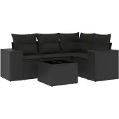 Syfax 5-tlg. Garten-Sofagarnitur mit Kissen Schwarz Poly Rattan