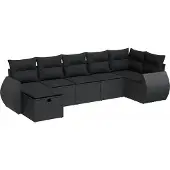 Syfax 7-tlg. Garten-Sofagarnitur mit Kissen Schwarz Poly Rattan