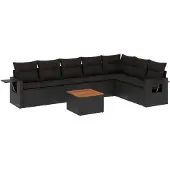 Syfax 8-tlg. Garten-Sofagarnitur mit Kissen Schwarz Poly Rattan
