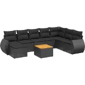 Syfax 9-tlg. Garten-Sofagarnitur mit Kissen Schwarz Poly Rattan
