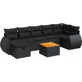 Syfax 8-tlg. Garten-Sofagarnitur mit Kissen Schwarz Poly Rattan