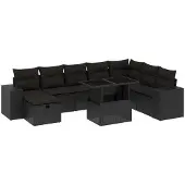 Syfax 9-tlg. Garten-Sofagarnitur mit Kissen Schwarz Poly Rattan