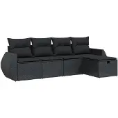 Syfax 5-tlg. Garten-Sofagarnitur mit Kissen Schwarz Poly Rattan