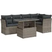 Syfax 6-tlg. Garten-Sofagarnitur mit Kissen Grau Poly Rattan