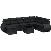 Syfax 9-tlg. Garten-Sofagarnitur mit Kissen Schwarz Poly Rattan