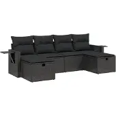 Syfax 6-tlg. Garten-Sofagarnitur mit Kissen Schwarz Poly Rattan