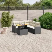The Living Store 6-tlg. Garten-Sofagarnitur mit Kissen Schwarz Poly Rattan