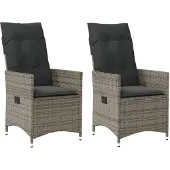 Syfax Gartensessel mit Kissen 2 Stk. Verstellbar Grau Poly Rattan