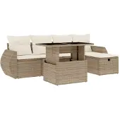 Syfax 6-tlg. Garten-Sofagarnitur mit Kissen Beige Poly Rattan