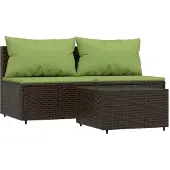 Syfax 3-tlg. Garten-Lounge-Set mit Kissen Braun Poly Rattan