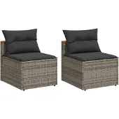 Syfax Gartensofas ohne Armlehnen mit Kissen 2 Stk. Grau Poly Rattan