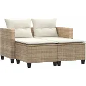 Syfax Gartensofa 2-Sitzer mit Hockern Beige Poly Rattan