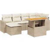 Syfax 7-tlg. Garten-Sofagarnitur mit Kissen Beige Poly Rattan