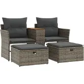 Syfax Gartensofa 2-Sitzer mit Hockern Grau Poly Rattan