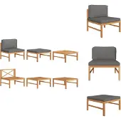 vidaXL 3-tlg. Garten-Lounge-Set mit Dunkelgrauen Kissen Teakholz - Gartensofaelemente