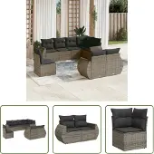 The Living Store 8-tlg. Garten-Sofagarnitur mit Kissen Grau Poly Rattan