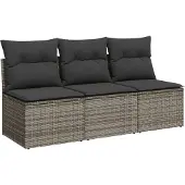 Syfax Gartensofa mit Kissen 3-Sitzer Grau Poly Rattan