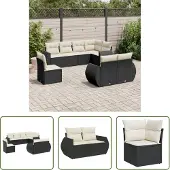 The Living Store 8-tlg. Garten-Sofagarnitur mit Kissen Schwarz Poly Rattan