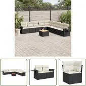 The Living Store 10-tlg. Garten-Sofagarnitur mit Kissen Schwarz Poly Rattan