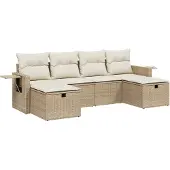 Syfax 6-tlg. Garten-Sofagarnitur mit Kissen Beige Poly Rattan