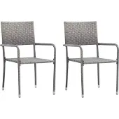 Syfax Garten-Essstühle 2 Stk. Stapelbar Grau Polyrattan