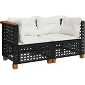 Syfax Garten-Ecksofas mit Kissen 2 Stk. Schwarz Poly Rattan