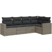 Sonstiges 5-tlg. Garten-Sofagarnitur mit Kissen Grau Poly Rattan