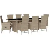 Syfax 9-tlg. Garten-Essgruppe mit Kissen Beige Poly Rattan