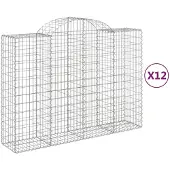 vidaXL Gabionen mit Hochbogen 12Stk. 200x50x140/160cm Verzinktes Eisen