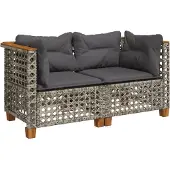 Syfax Garten-Ecksofas mit Kissen 2 Stk. Grau Poly Rattan