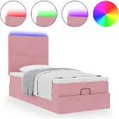 Syfax Ottoman-Bett mit Matratzen & LEDs Rosa 90x190 cm Samt