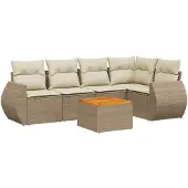 Syfax 6-tlg. Garten-Sofagarnitur mit Kissen Beige Poly Rattan