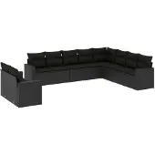 Syfax 10-tlg. Garten-Sofagarnitur mit Kissen Schwarz Poly Rattan