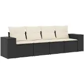 Syfax 4-tlg. Garten-Sofagarnitur mit Kissen Schwarz Poly Rattan