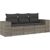 Syfax 3-tlg. Garten-Sofagarnitur mit Kissen Grau Poly Rattan