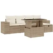 Syfax 6-tlg. Garten-Sofagarnitur mit Kissen Beige Poly Rattan