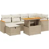 Syfax 7-tlg. Garten-Sofagarnitur mit Kissen Beige Poly Rattan