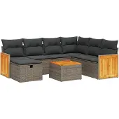 Syfax 8-tlg. Garten-Sofagarnitur mit Kissen Grau Poly Rattan