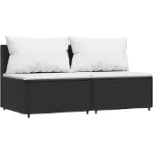Syfax Garten-Mittelsofas mit Kissen 2 Stk. Schwarz Poly Rattan