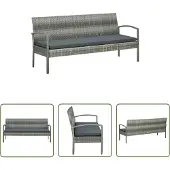 The Living Store Gartensofa 3-Sitzer mit Kissen Grau Poly Rattan