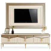 AEA Luxus Wohnwand TV Ständer Wandpanel Wohnzimmer RTV Lowboard Gold